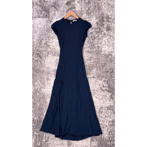 Reformation Gavin Dress 4 Womens Navy Blue Crepe Side Slit Backless Midi - Picture 1 of 12